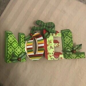 Christmas Noel Mix Print Metal Self Standing Table Shelf Sign Decoration Artsy